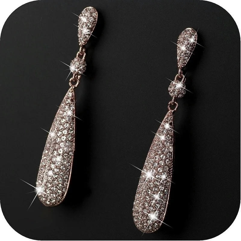 Luxury Sparkling Crystal Rhinestones Dangle Earrings for Women Wedding Long Drop Engagement Earring Bridal Aesthetic Jewelry