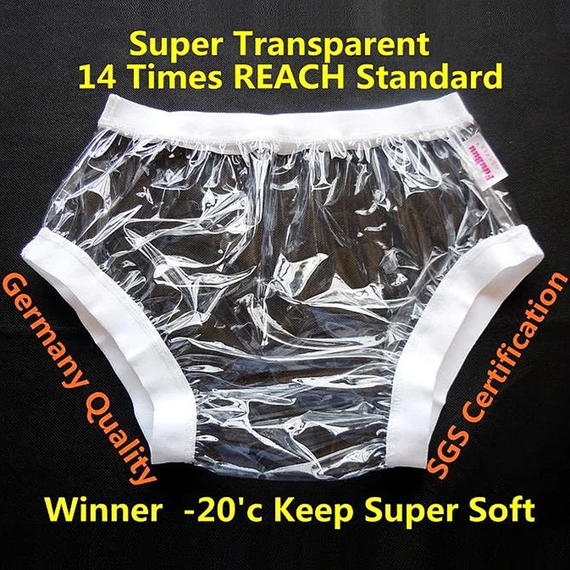 

European and American large size loose soft PVC plastic film waterproof wide edge elastic sexy high waist underwear