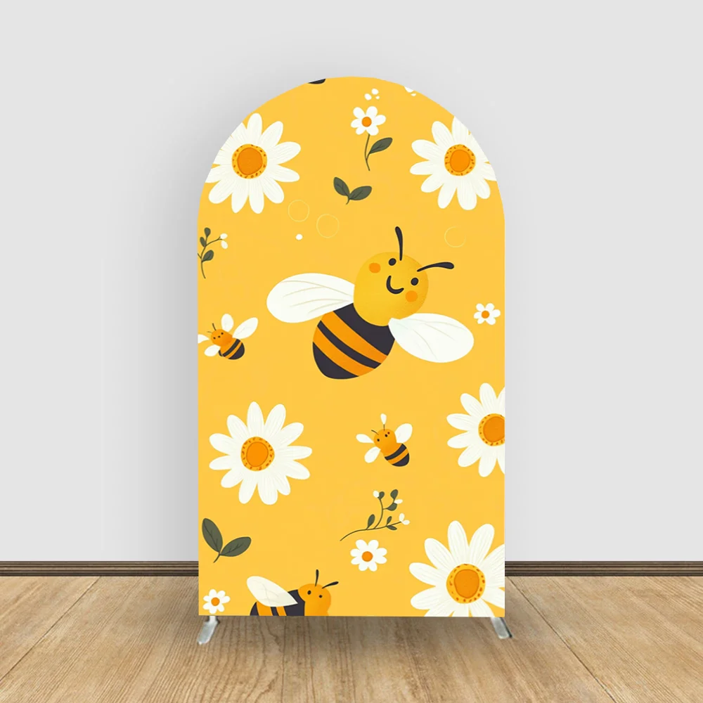 

Daisy Bee Arch Backdrop Covers Yellow Arch Stand Fabric Cover for Groovy Parties Kids Birthday Baby Shower Display Props