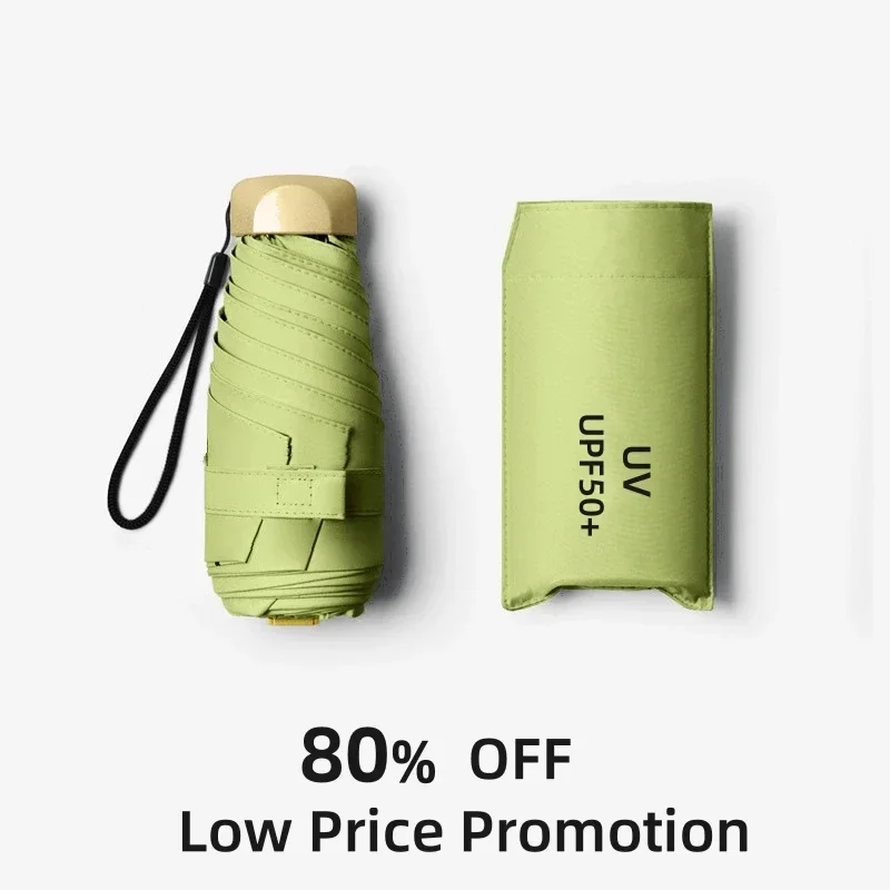 Sunscreen flat five fold umbrella pocket, sun umbrella, rain umbrella, small and portable, ultra light mini umbrella