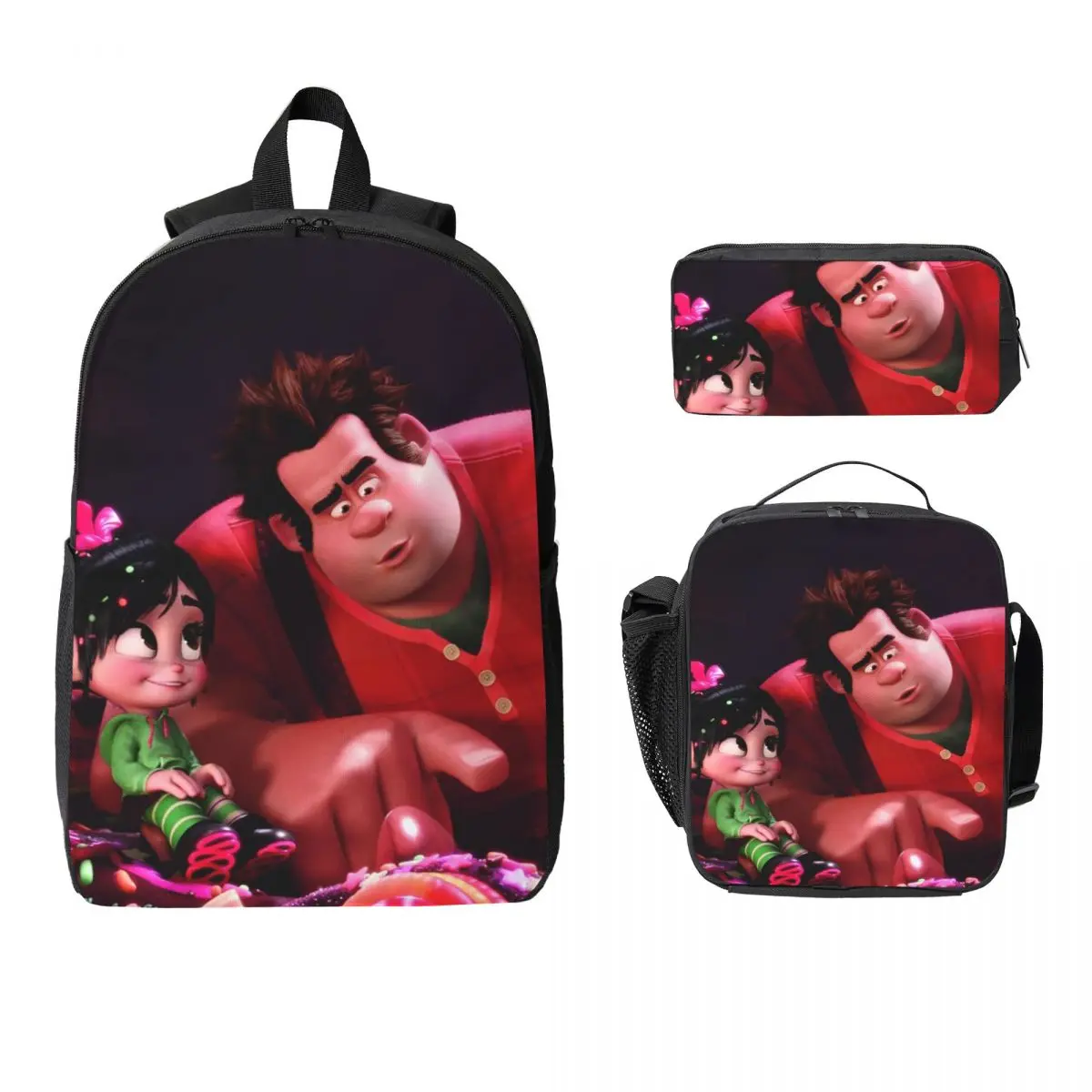

Shorts Wreck-It Ralph Backpack Student Boys Girls BookBag School Bag Laptop Shoulder Bags 3ps Insulated Lunch Bag Pencil Case