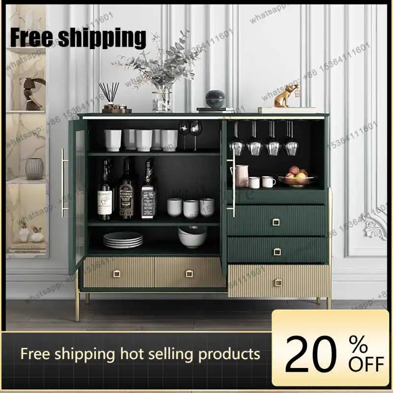 Factory Direct Light Luxury Solid Wood Dining Side American Wine Cabinet Multi-functional Storage Tempered Glass Minimalist Lock