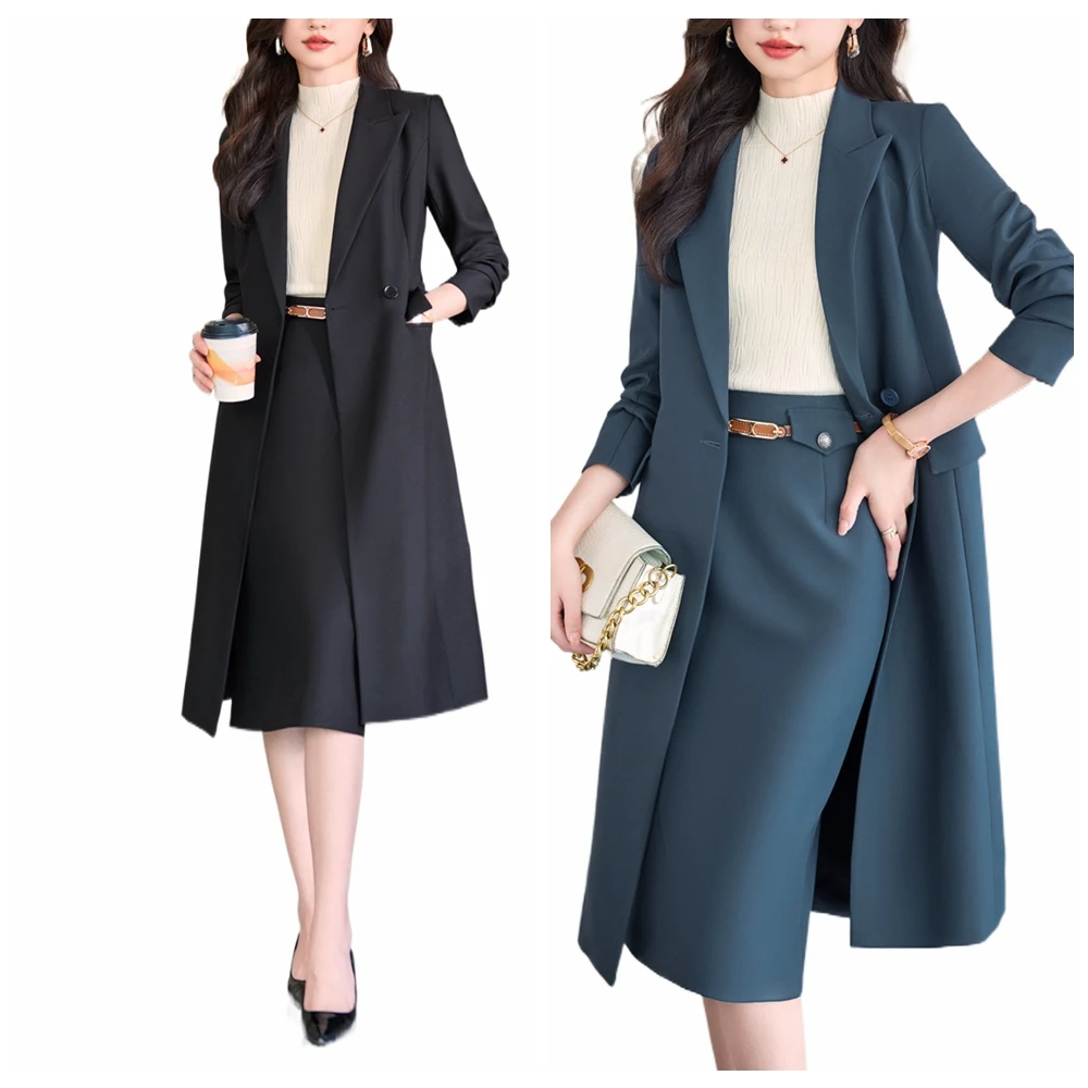 Windbreaker and Skirt Suit for Women, Blazer Skirts Suit, High End Fabric Quality Office Uniform, Jacket and Skirts 2-Piece Set