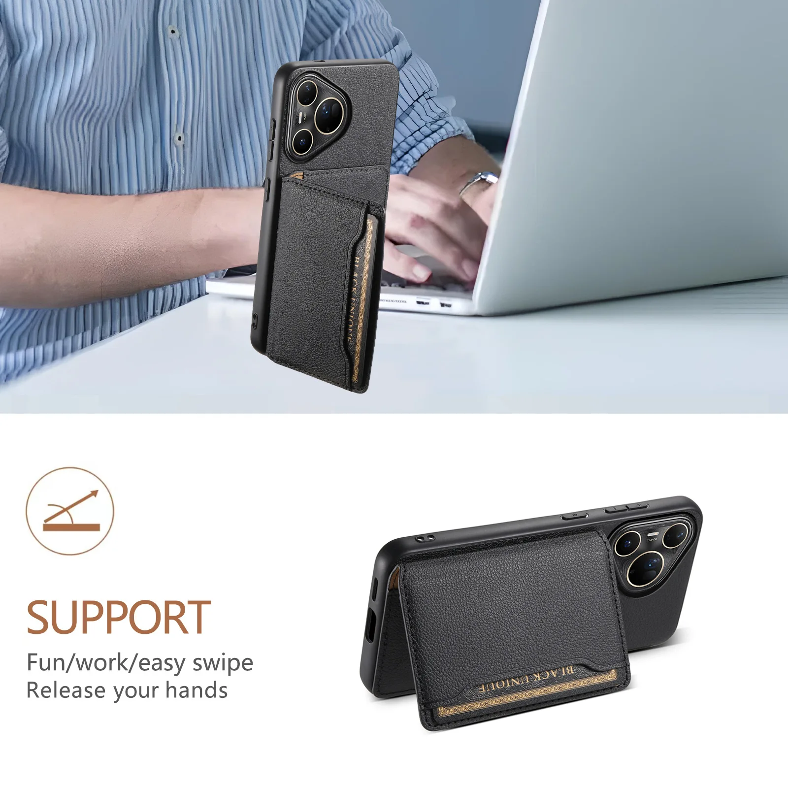 

Кожаный чехол-кошелек с магнитным держателем для карт для Huawei Pura 80 Ultra Pura70 Pro Plus P60 Mate 70 Mate60 Pro + чехол-кронштейн