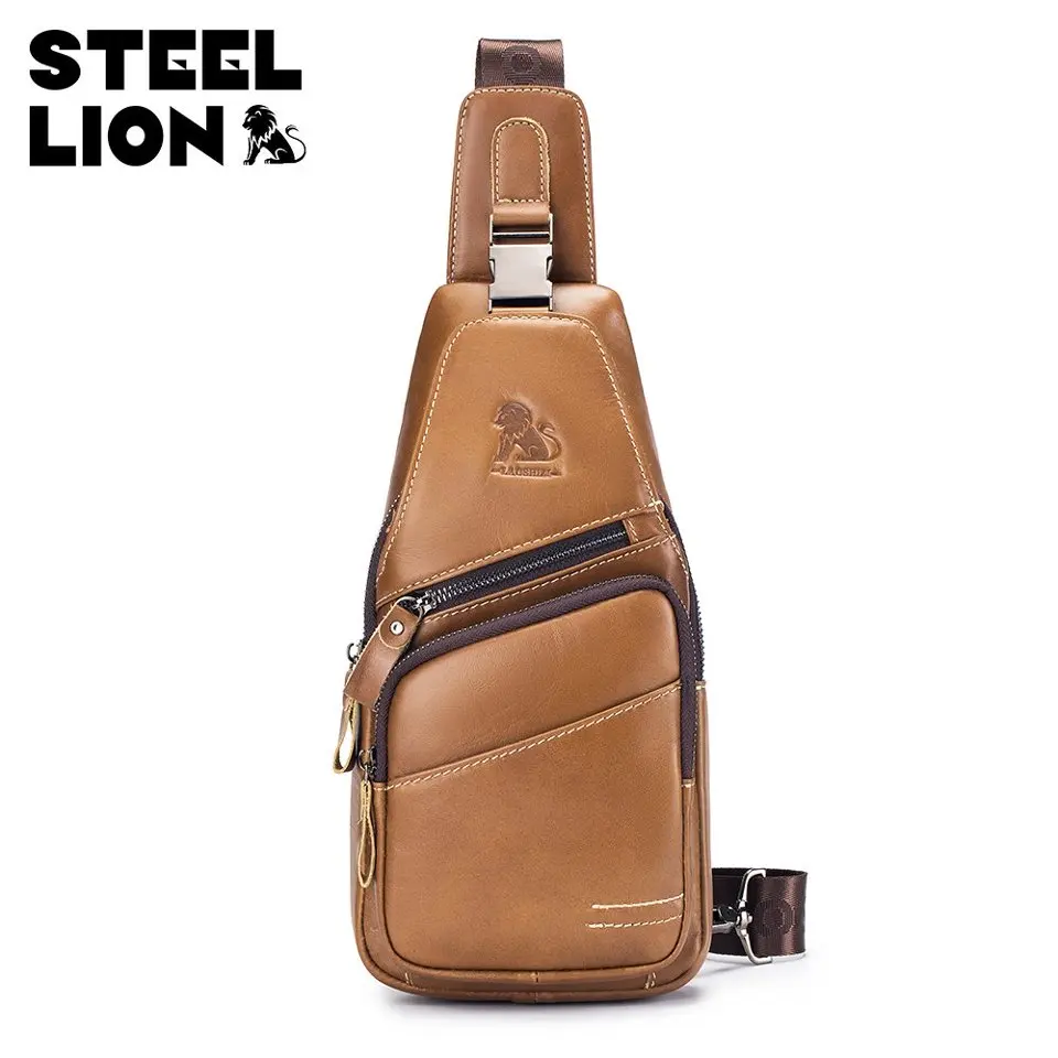 

Laoshizi 100% Genuine Leather Men's Chest Bag High Quality Cowhide Crossbody Bag for Men Versatile Large-Capacity Shoulder Bag