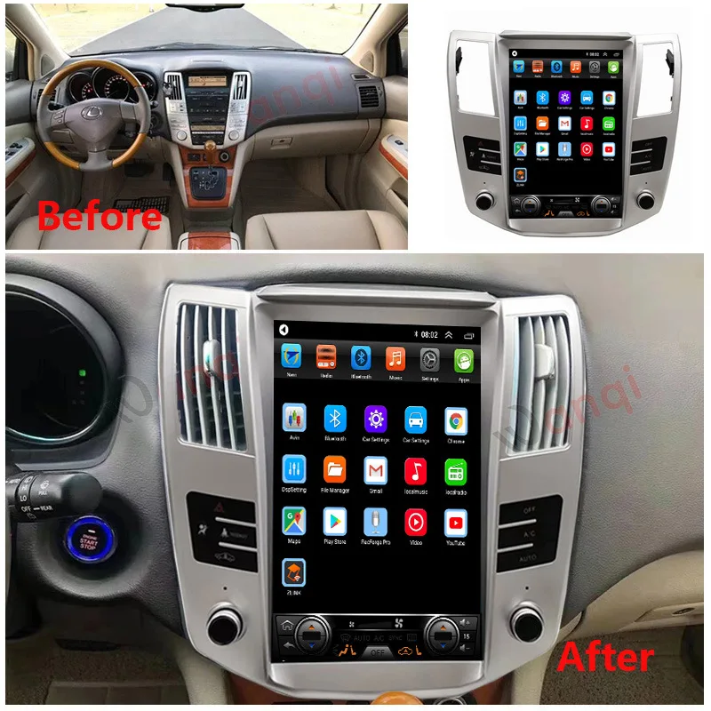 12.8 Inch Android Car Navigation for Lexus RX300 RX330 RX350 RX400H 2004‑2008, Wireless CarPlay, vertical screen
