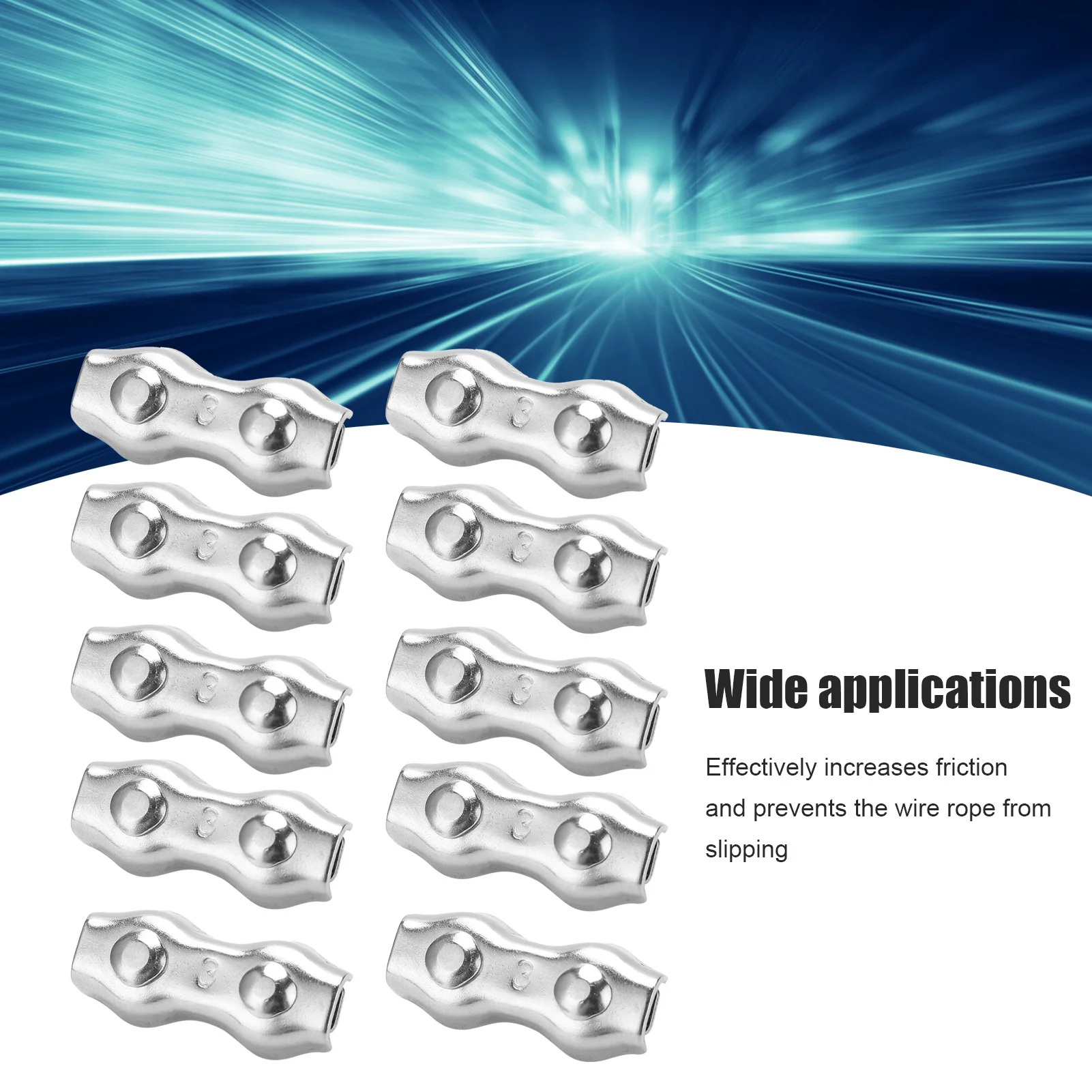 10pcd Steel Wire Rope Chuck Lock 304 Stainless M3 Double Clip Clamp for Industrial Mechanism 304 Stainless Steel Wire Rope Chuck