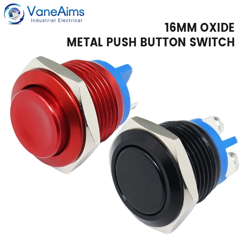 16mm Mini przełącznik wciskany HS16 wodoodporny chwilowy samoresetujący metalowy przełącznik utlenianie czerwony żółty niebieski zielony czarny VaneAims
