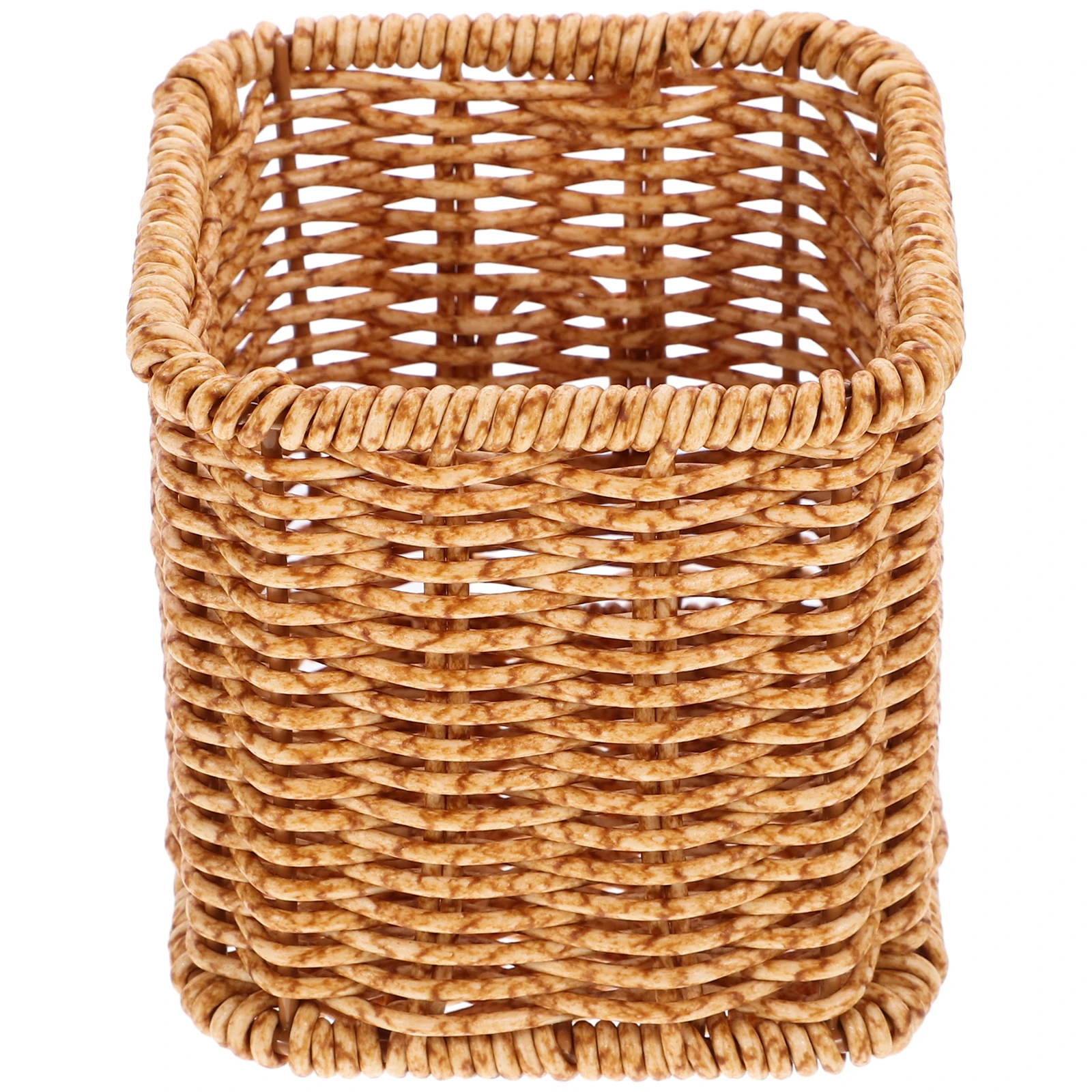 

Woven Storage Box Pen Cup Khaki Rattan Desk Organizer Plastic Stationery Pot Makeup Brush Bucket Household Container