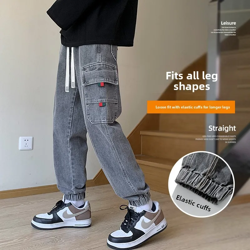 

Retro Japanese Sle Men's Jeans Spring 2024 Trendy Workwear Loose Fit Casual Pants Low Waist Denim Fabric Youthful Sle