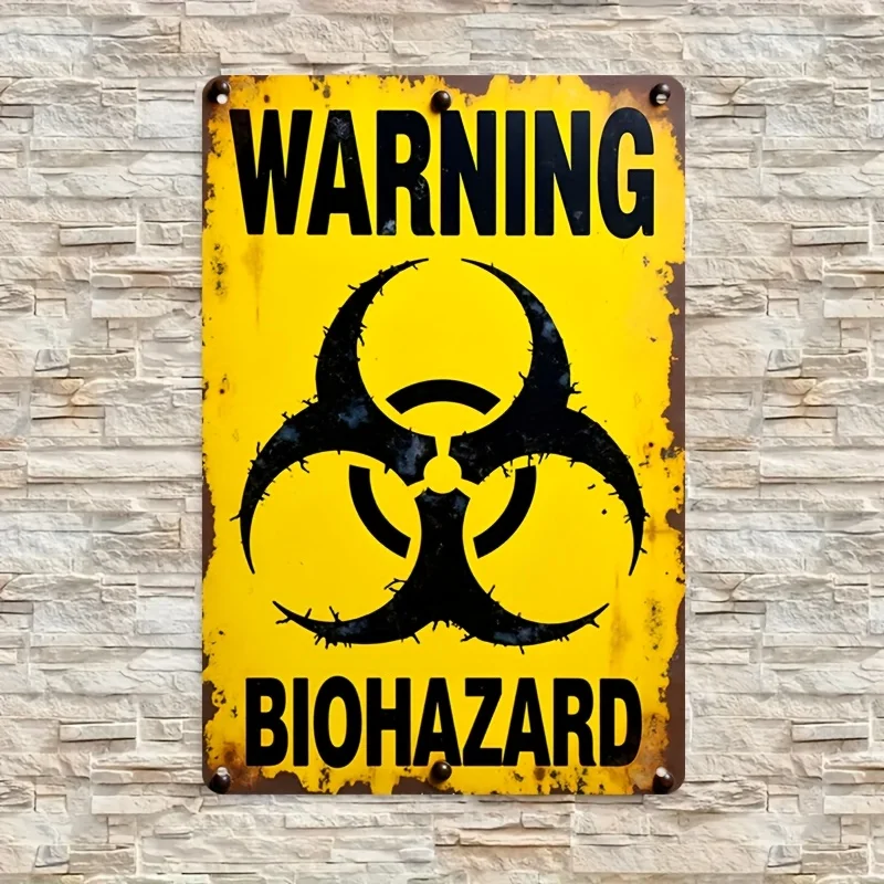 [2D Flat]Vintage Metal Biohazard Warning Sign  Rustic Iron Wall Decor for Bars, Cafes, Studios, Game Rooms, Garages, Basements