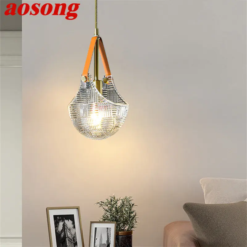 AOSONG Nordic Brass Pendant Light LED Modern Simply Creative Glass Hanging  Lamp For Home Dining Room Bedroom Decor