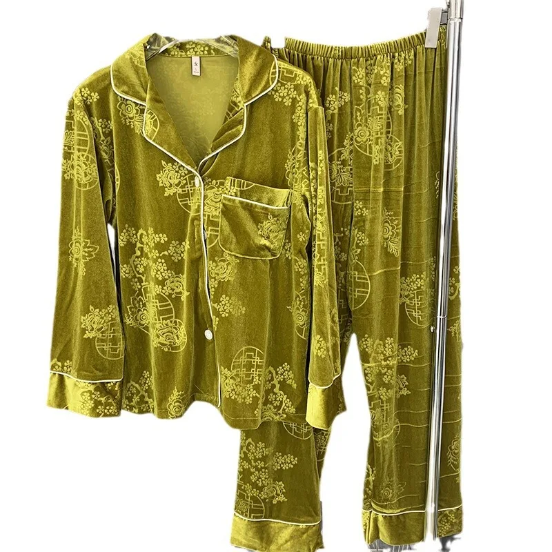 Golden Velvet Pajama Women\'s Autumn And Winter New Warm Thickened Gold Diamond Set Korean Edition Can Be Worn As An Outer Female