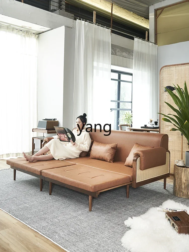LMM solid wood sofa bed foldable small apartment living room multi-functional simple dual-purpose telescopic