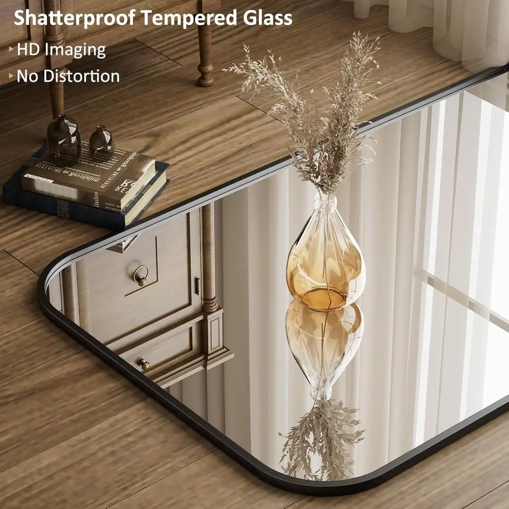 Miroir sur pied arqué, grand miroir complet 65x24 avec cadre en aluminium pour la maison, noir