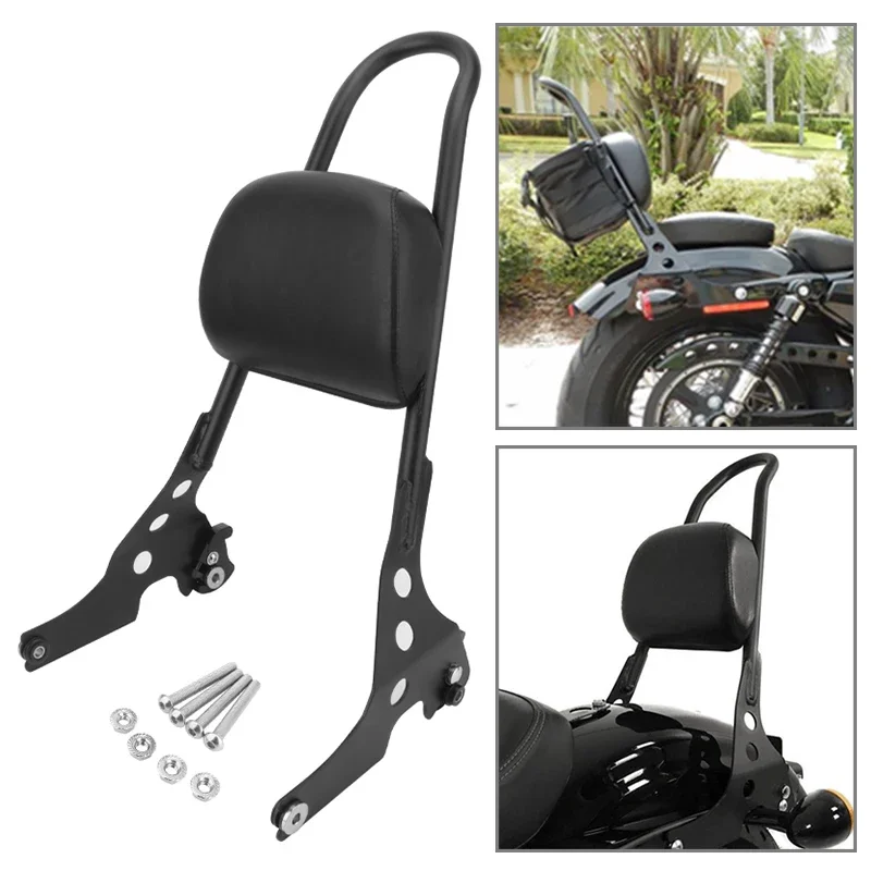 

Motorcycle Black Passenger Sissy Bar Backrest Pad Cushion For Harley Sportster XL883 1200 X48 Forty Eight 2004-2023