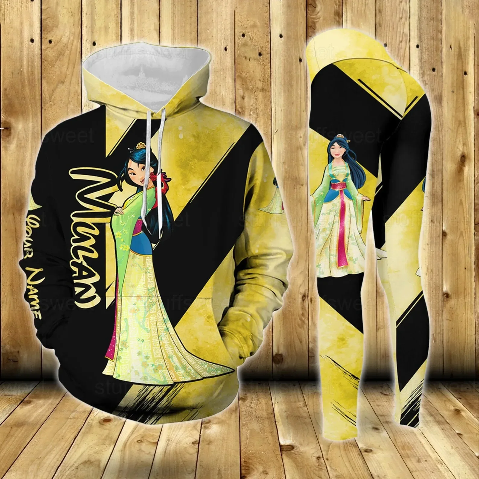 Personalized Disney Princess Mulan Hoodie Women\'s Hoodie Yoga Pants Set Disney Women\'s Yoga Leggings Hoodie Fashion Sports Suit