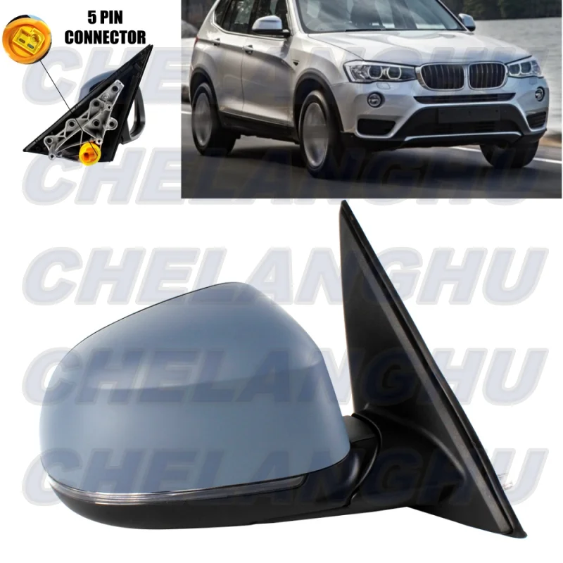 

Mirror Assembly For BMW X3 F25 2014 2015 2016 2017 Right Side 5Pins Paintable Heated Power Adjust Memory Turn Light Power Fold