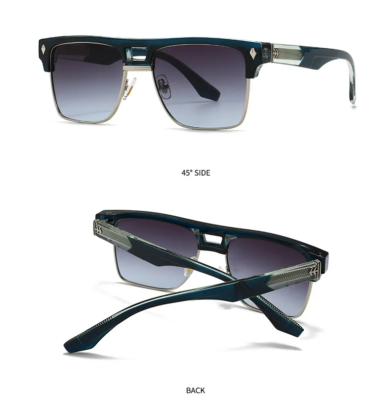 SHAUNA Übergroße Halbrahmen-Sonnenbrille mit Doppelbrücke, Retro-Herren-Quadrat-Sonnenbrille, Modische Luxus-Damen-Sonnenbrille mit Nieten, Trendige UV400-Schutzgläser – Detail 11