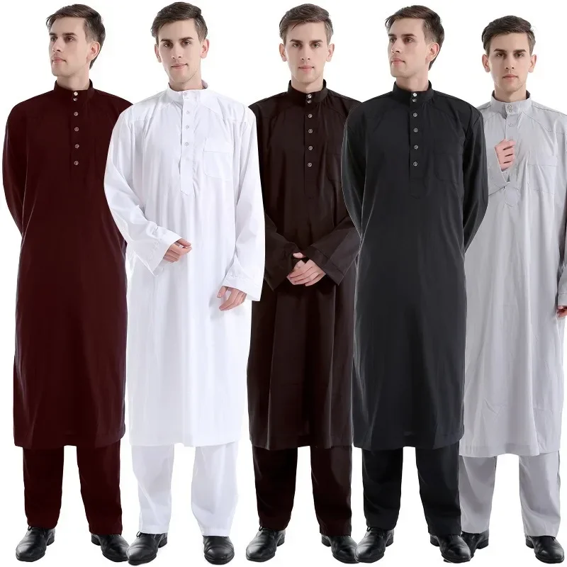 Muslim Robe Arab Men Thobe Ramadan Costumes Solid Arabic Pakistan Saudi Arabia Turkey Abaya Male National Islamic Clothing