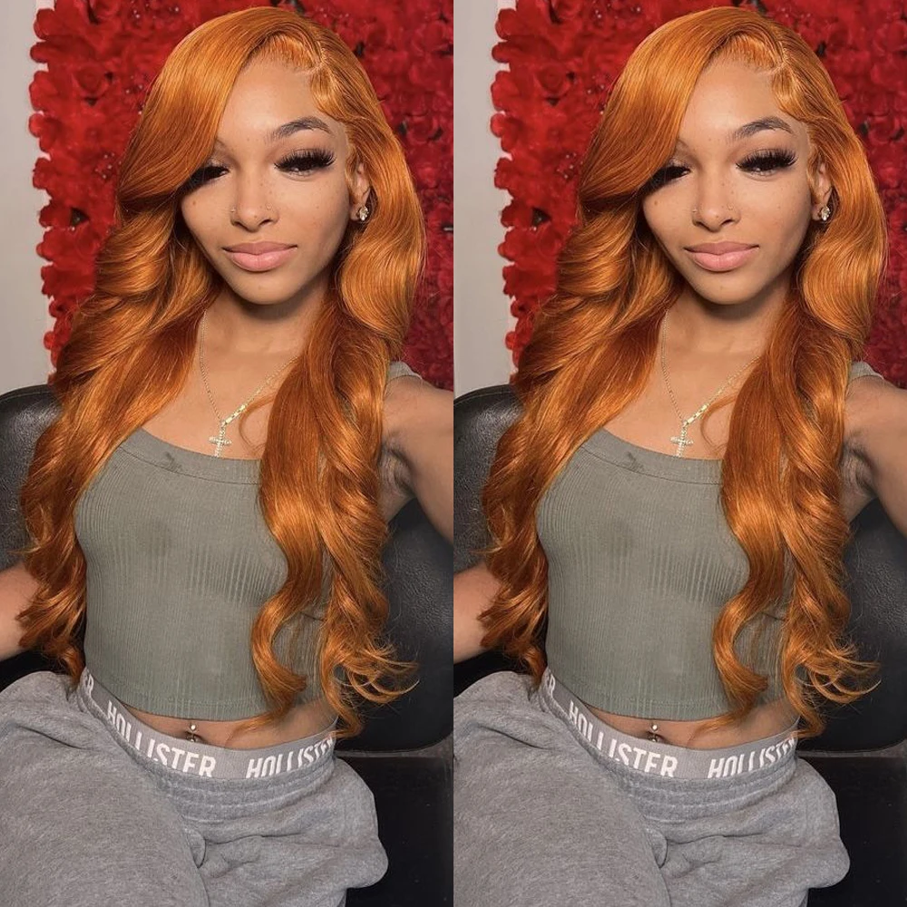 

13x4 Honey Blonde Lace Front Wig Human Hair 4x4 Closure Wig Glueless Wig Orange Brown Body Wave Human Hair HD Lace Frontal Wig