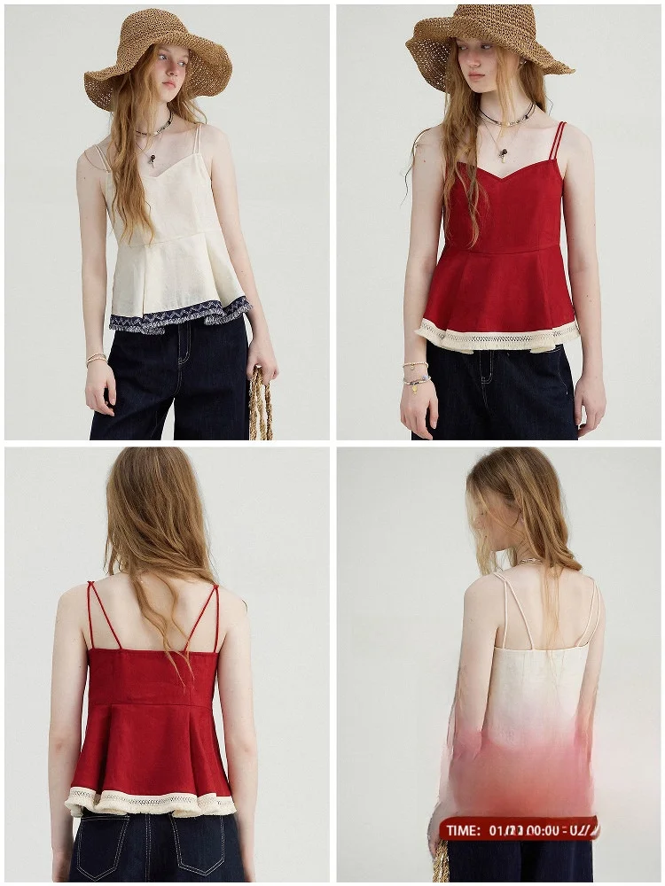 

Summer Island 00% Linen A-Line Hem Tassel Trim ter Top Women's Blouse Le Commute Sle Single Piece Regular Length Loos...