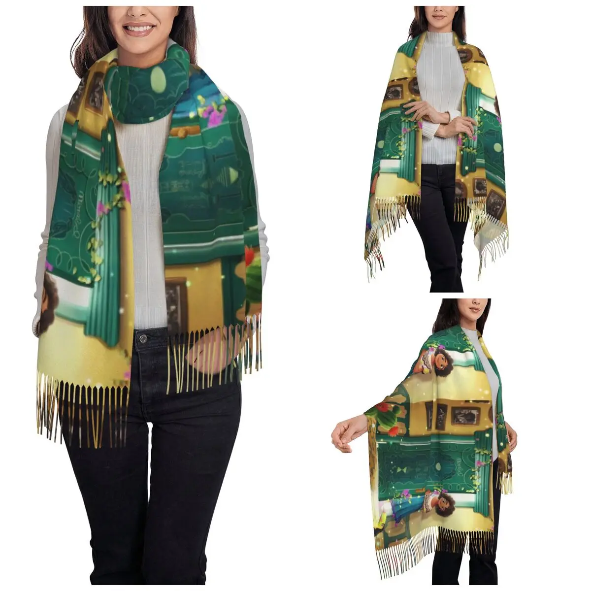 وشاح نسائي مع شرابة إنكانتو ميرابيل مادريجال شال طويل فائق النعومة والتفاف ماجيك كارتون كاسيتا هدايا أوشحة الباشمينا #2