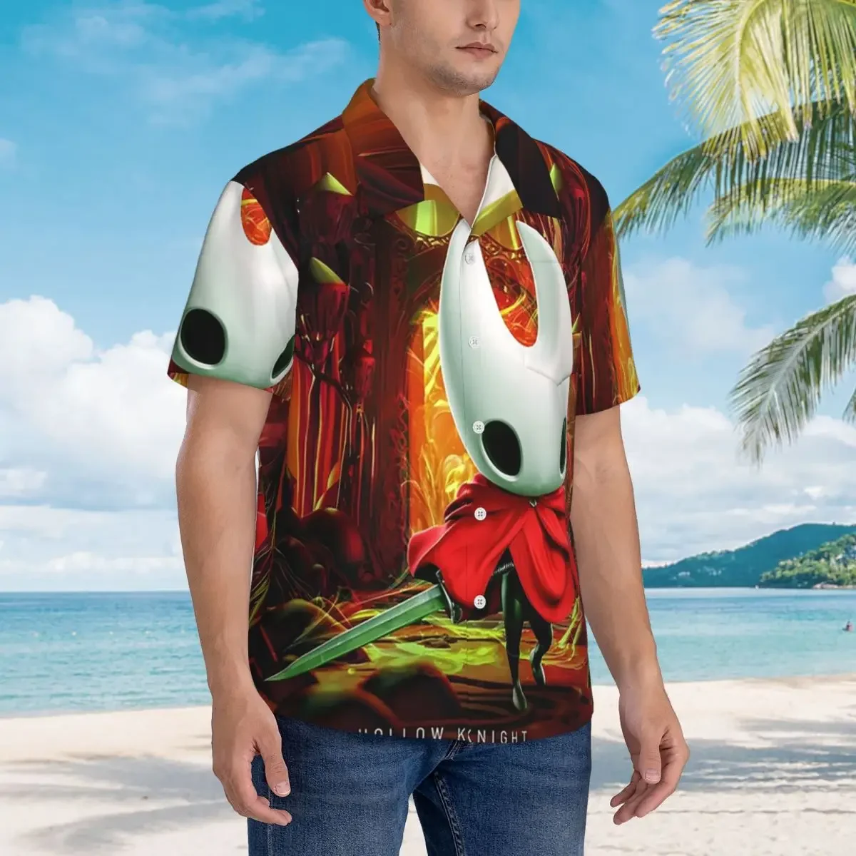 Hollow Knight Silksong Hawaiian Shirts Casual Men Short Sleeve Shirt for Summer Beach Men's Lapel Tops