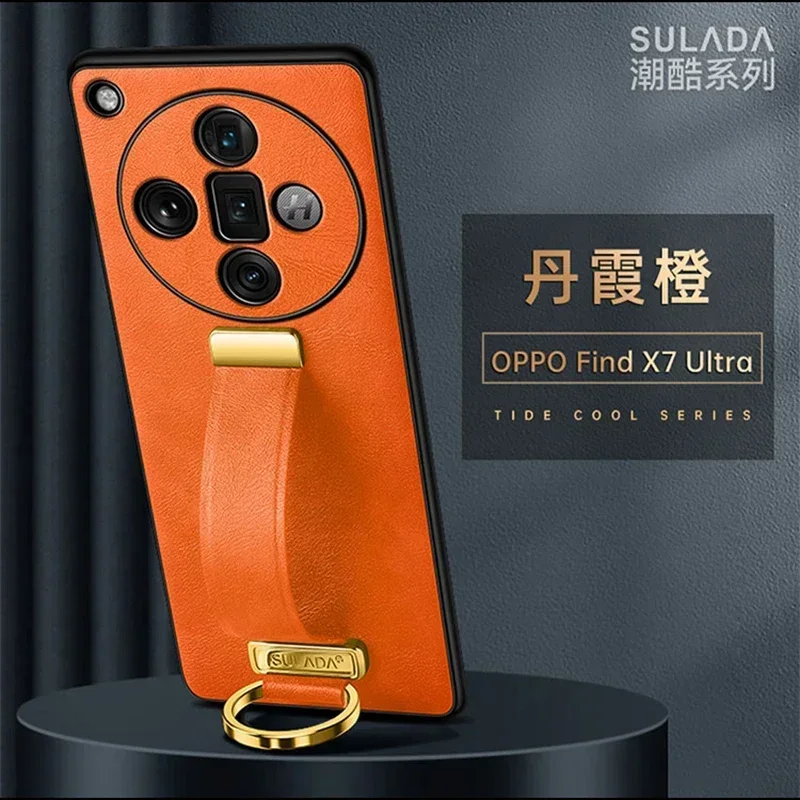 

Premium Leather Back Cover Phone Case For OPPO Find X7 Ultra X6 Pro Real Genuine Natural Cowhide Finger Hand Strap Grip Holder