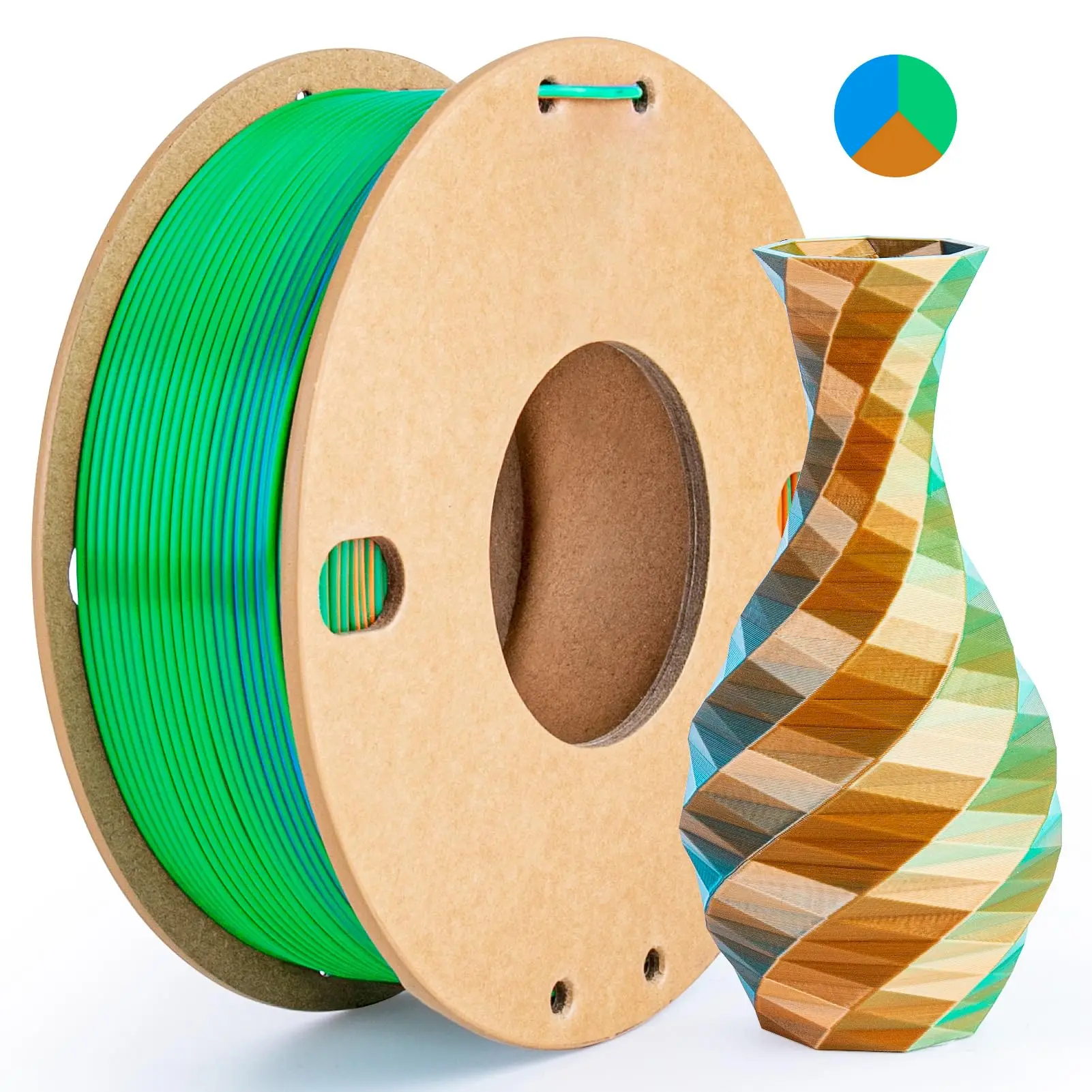 Driekleurig PLA-zijdefilament 250 g per rol Nettogewicht, geschikt voor FDM 3D-printers, 1,75 mm zijde PLA 3D-printmateriaal.