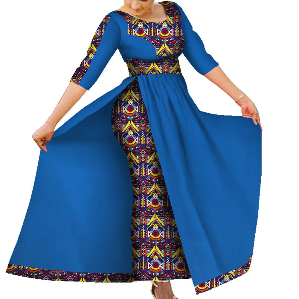 

African Women's Dress Bazin Riche Traditional Ankara Print Lady Dress Cape Fashion Robe Afrcaine Femme Lady Evening Gowns Partty