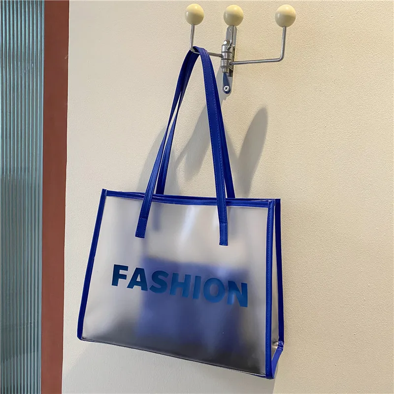 Mới Dung Tích Lớn Nữ In Chữ Túi Tote PVC Nữ Túi Xách Tay Đeo Vai Thời Trang Trong Suốt Bãi Biển Túi Shopper