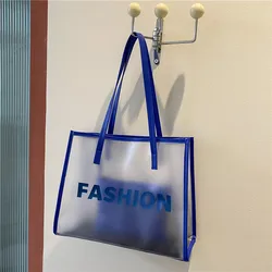 Yeni büyük kapasiteli bayanlar mektup baskı Tote çanta PVC kadın çanta omuz çantaları moda şeffaf plaj Shopper çantası