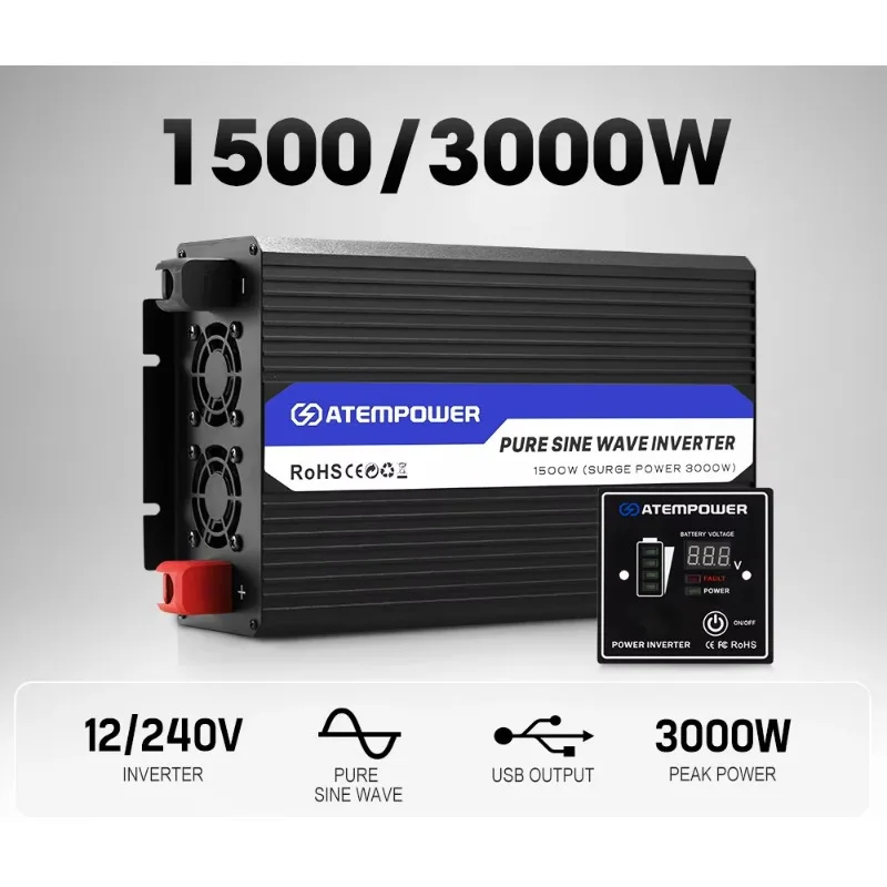 POWER 12v naar 240V DC naar AC 110v 220v Zuivere Sinusomvormer Omvormer 1500w 3000W