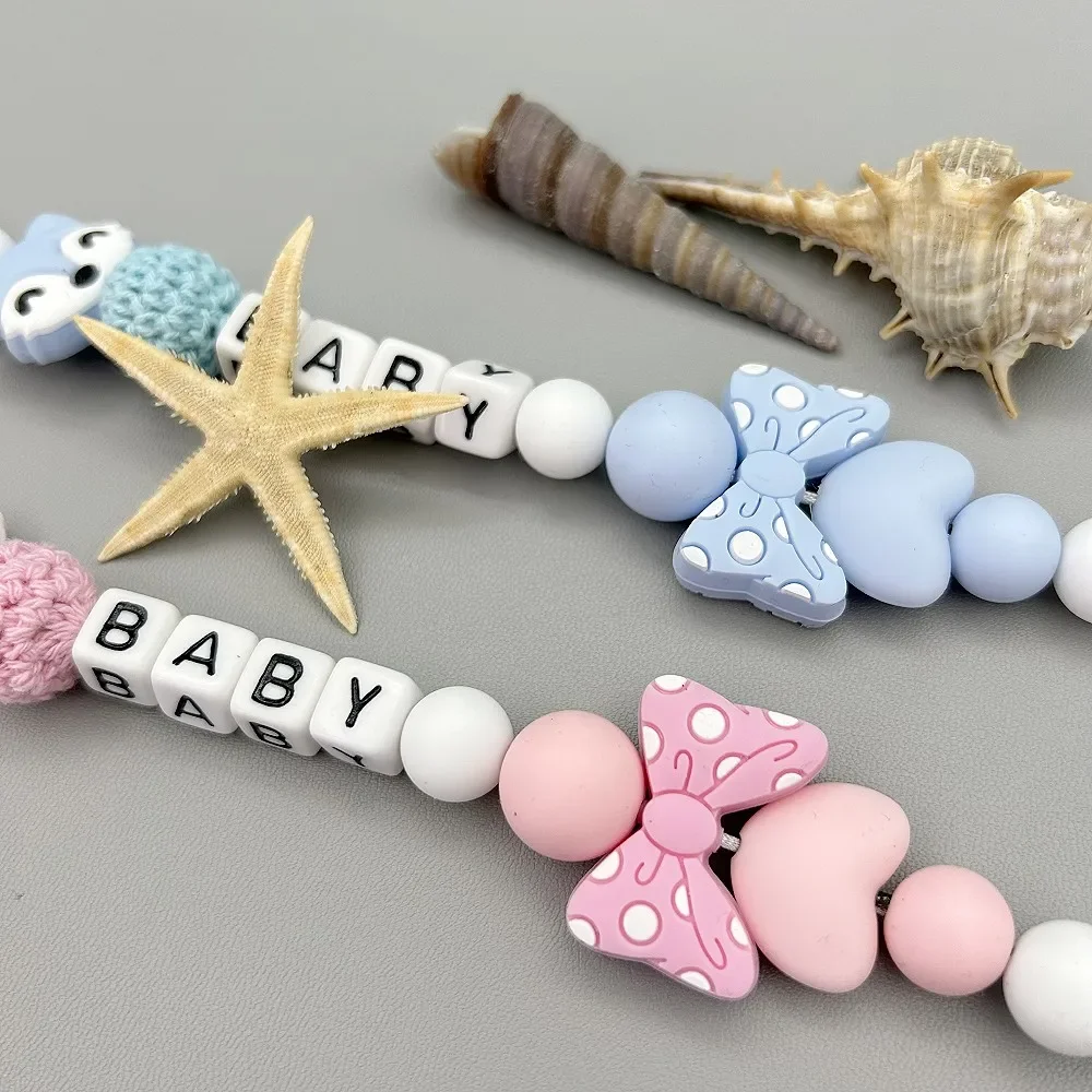 Kustom Inggris huruf akrilik nama silikon Fox Beads dot bayi rantai klip Teether liontin Kawaii bayi kreatif hadiah mainan