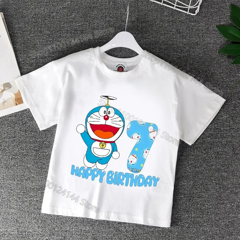 Doraemons Kleidung Kinder Sommer Geburtstag T Shirt Druck Cartoon Junge Mädchen Kurzarm Tops Baby T Kleidung Kind Geburtstag geschenk
