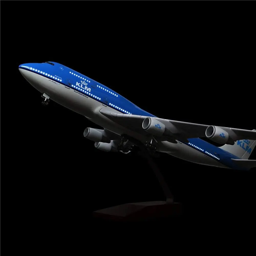 1/157 Scale 47CM Airplane B747 KLM Royal Dutch Airlines Model W Light Wheel Diecast Resin Plane For Collection Display Gifts