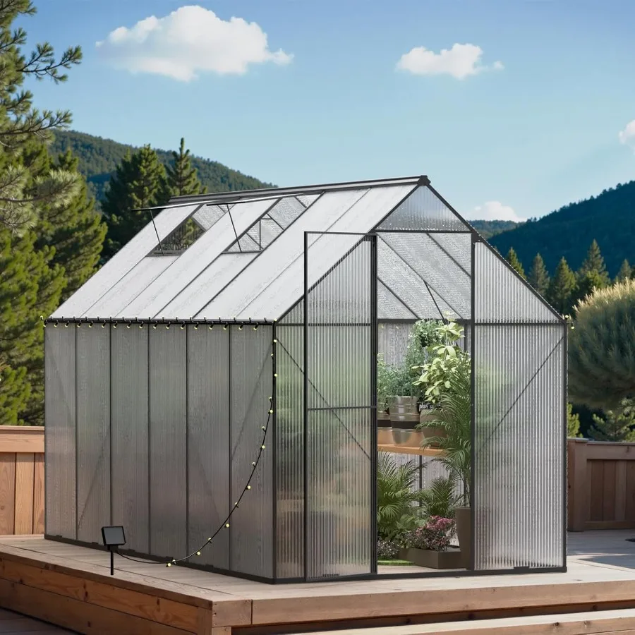 

6X12 FT Outdoor Heavy Duty Polycarbonate Greenhouse with Roof Vent Large Walkin Aluminum Frame Greenhouse for Garden and Backya