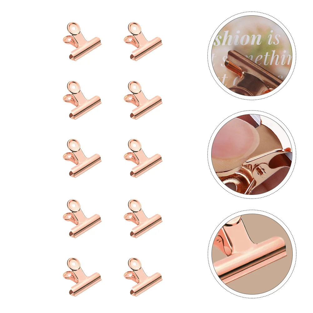 10 Pcs Curve Shaping Clip Paper Clips Document Binder Clamps Rose Gold Hinge Metal Grip Stainless Steel Multifunctional