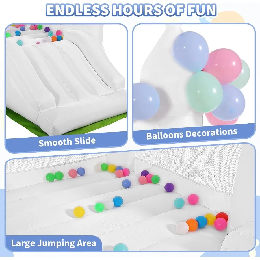 Castelo inflável branco da casa do salto para 28 veio inflável da criança com balão da corrediça e material extra grosso costurado do ventilador para