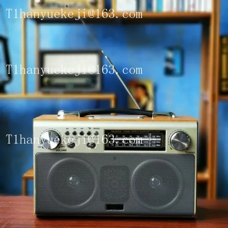Stereo radio  speaker card audio charging dual speaker wooden box  medium wave