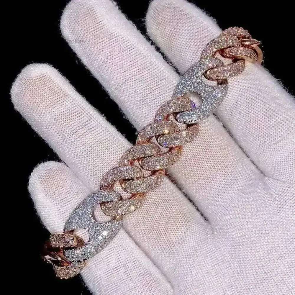 

Iced Out позолоченный S925 Майами Муассанит с бриллиантами Iced Out Мужской женский браслет со свиным носом Vvs Муассанит с бриллиантами и кубинскими звеньями