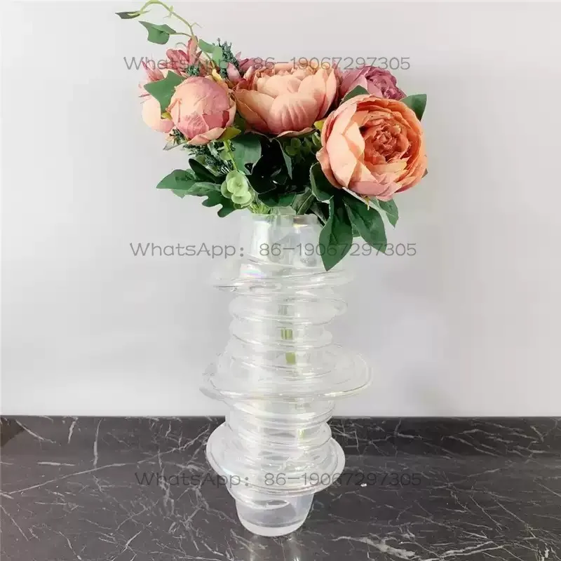 Modern Simple European Colorful Spiral Glass Flower Vase Ornament