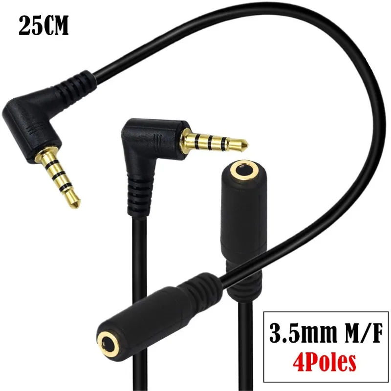 

90 Degree Elbow, Four-pole 3.5mm Male To Female 3.5mm Earphone Extension Audio Cable 3.5mm Audio Extension Cable