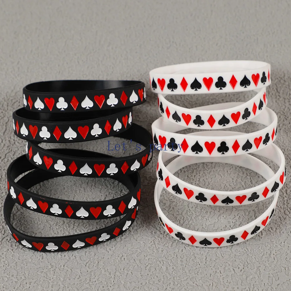 10Pc Casino Las Vegas Poker Theme Silicone Bracelet Wristband for Adults Boy Birthday wedding Game Night Party Favors Decoration