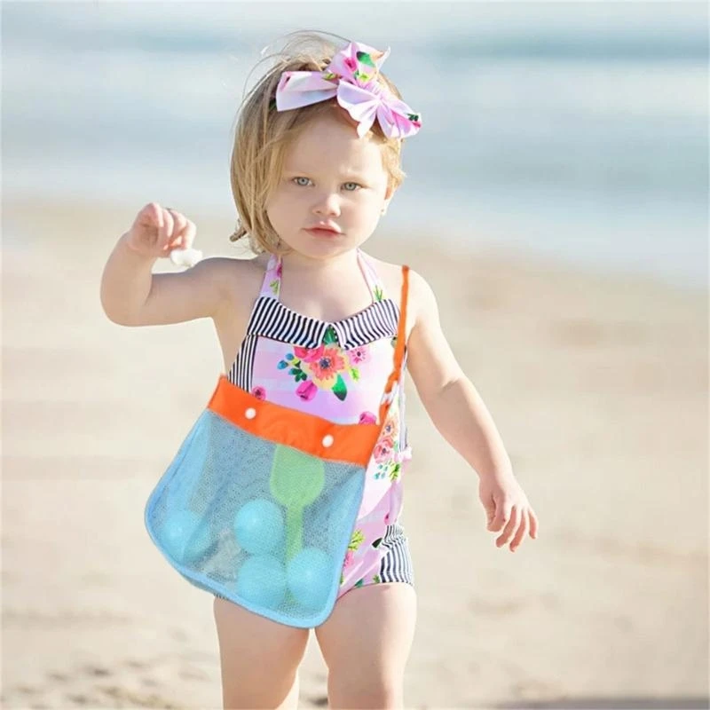 090b Bolsas caparazón juguete playa para niños bolso malla colorida color bolsas playa para conchas
