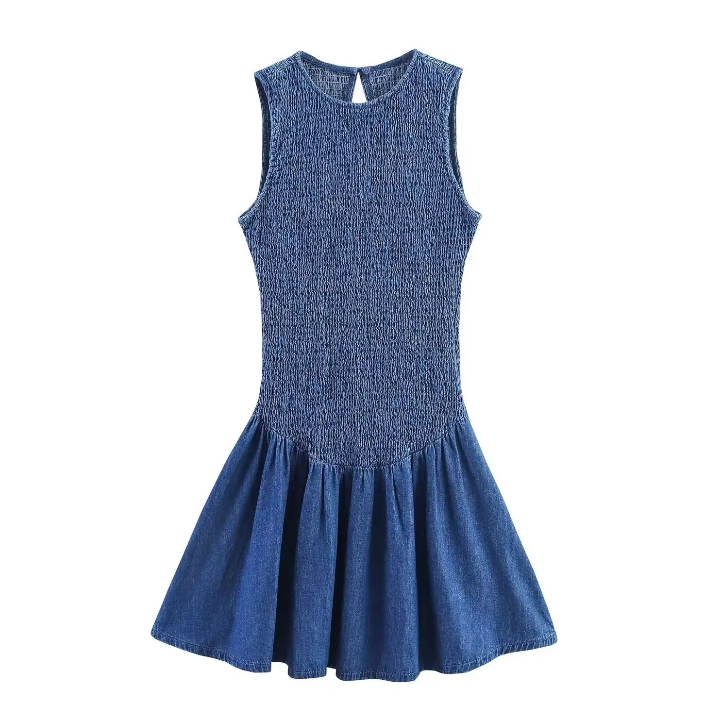 KONDALA Vintage Elegancka Sukienka Damska z Dekoltem O-Neck w Stylu Plastra Miodu Bez Rękawów Zapinana na Guziki Mini Sukienka Szykowna Marszczona Odzież Uliczna Damskie Vestidos