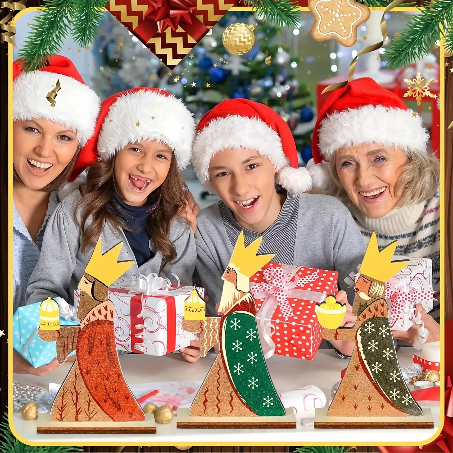 3pcs Set Three Wise Men Christmas Tabletop Decoration Wooden Centerpiece Christmas Ornament Indoor Home Holiday Displays view 2
