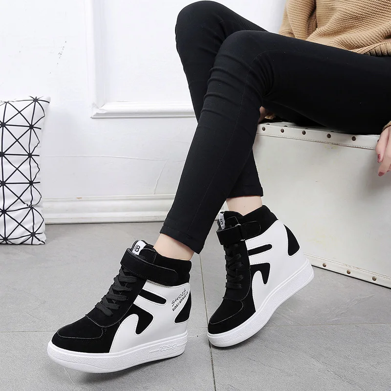 Women\'s Sports Shoes Spring Autumn 2024 Casual Wedges Black Basket Femme High Top Vulcanize Platform Sneakers Elevation Inside