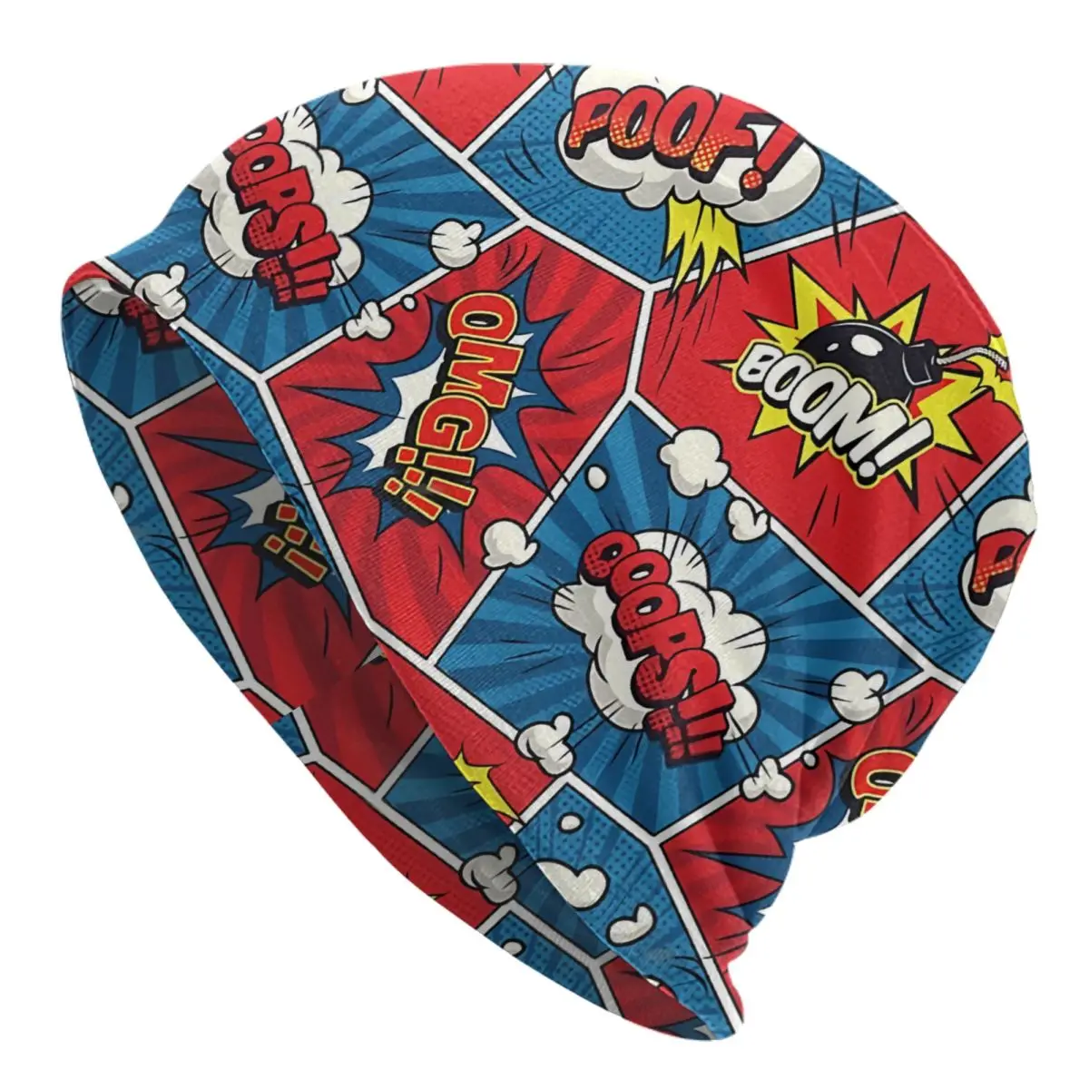 

Retro Vintage Comics Book Onomatopoeia Words Cool Pattern Men Women Thin Beanies Cycling Ski Cap Double Layer Fabric Bonnet Hat